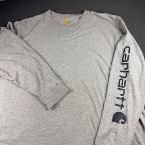 Carhartt Mens XL Long Sleeve Graphic Logo T-Shirt Gray Distressed Workwear Tee